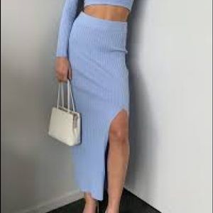 Knit Ribbed Split Midi Skirt